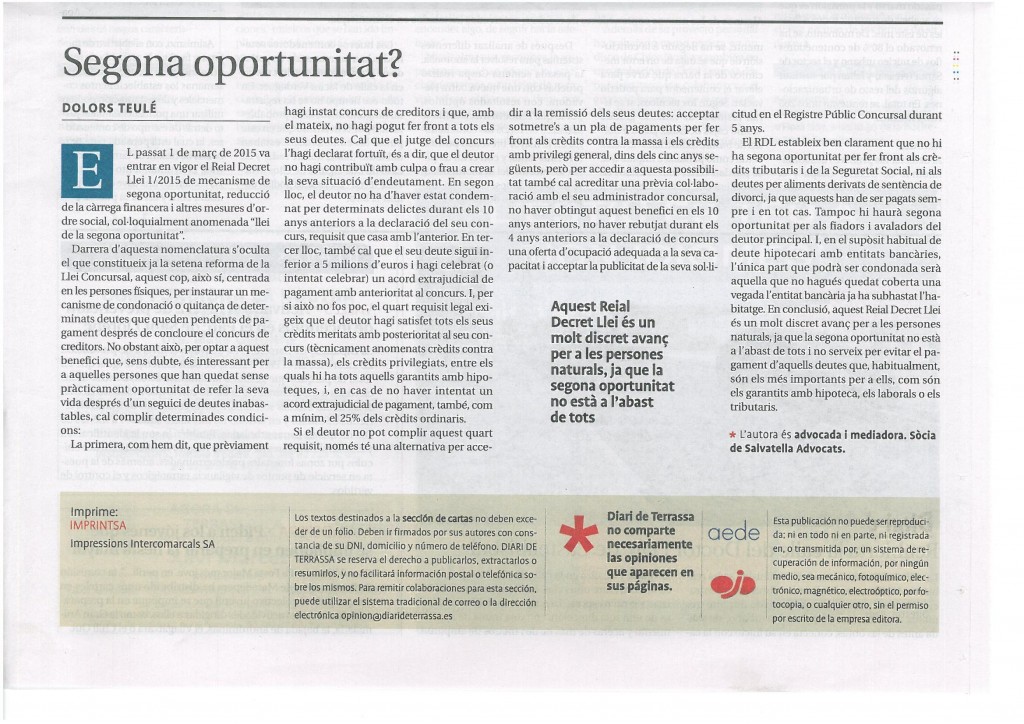 Article DT 14-5-15 2ª Oportunitat