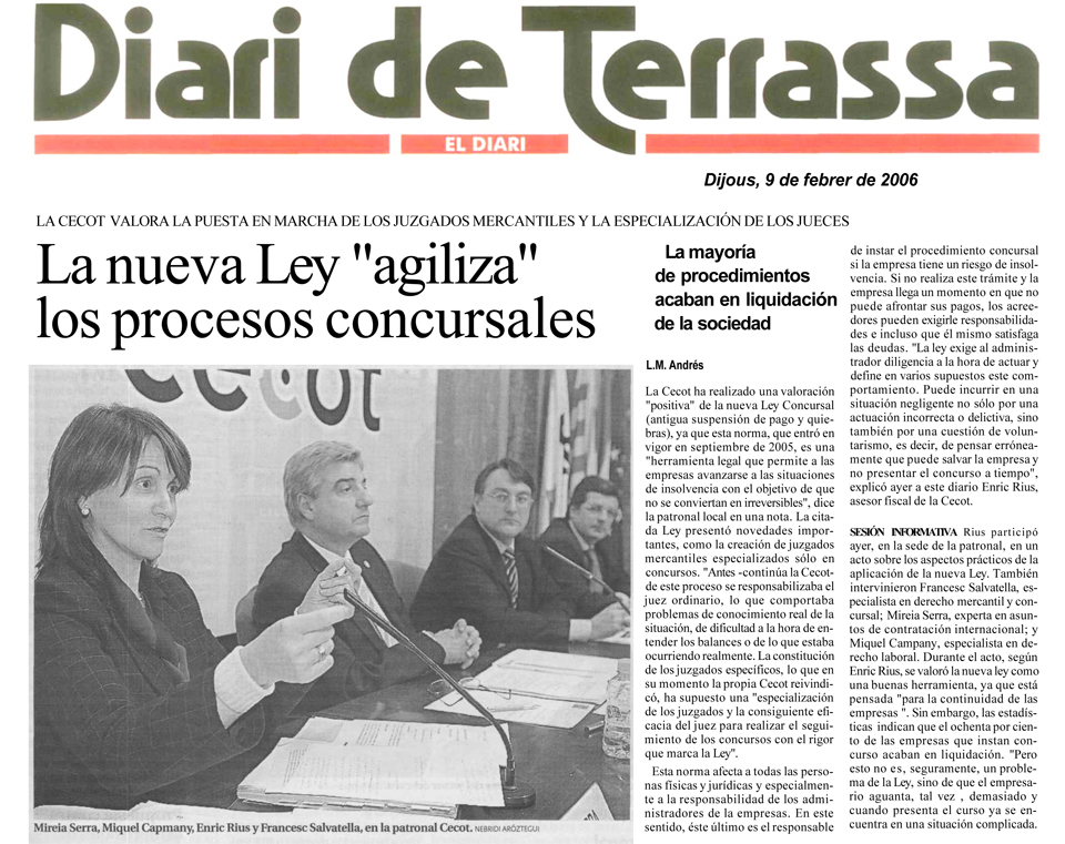 La nova Llei “agilitza” els processos concursals