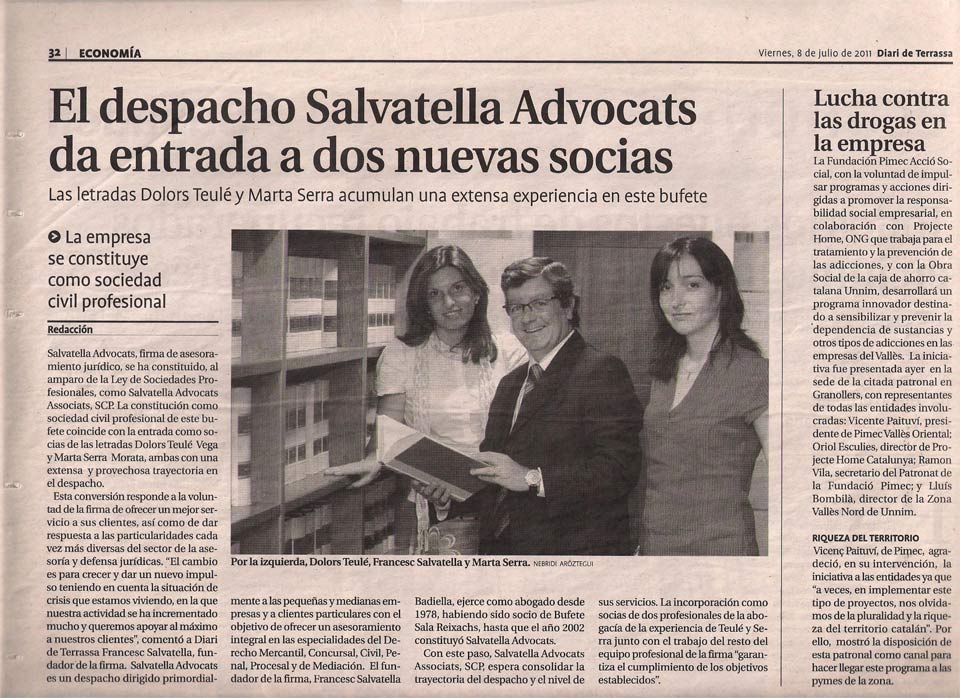 Salvatella Advocats da entrada a dos nuevas socias